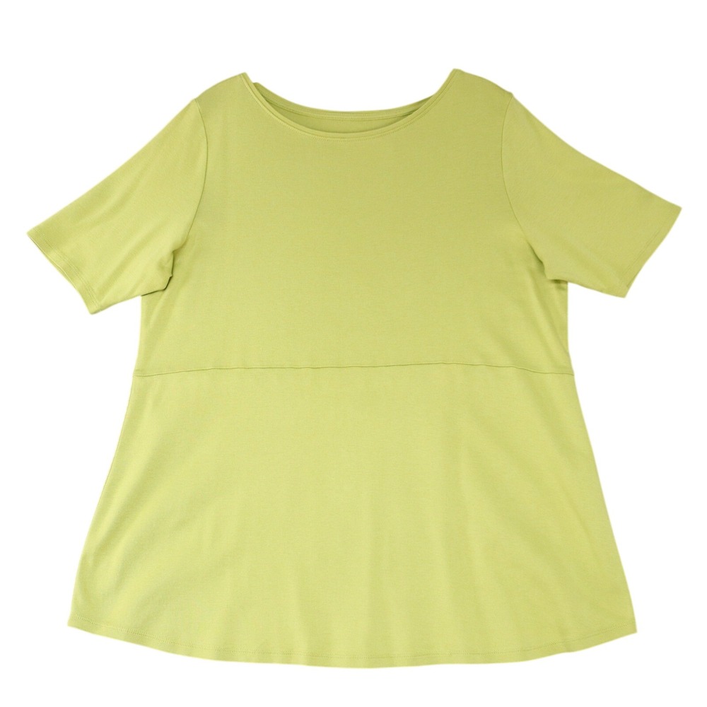 J. Jill 100% Pima Cotton Shirttail Tee L Green Short Sleeve Scoop Neck Casual